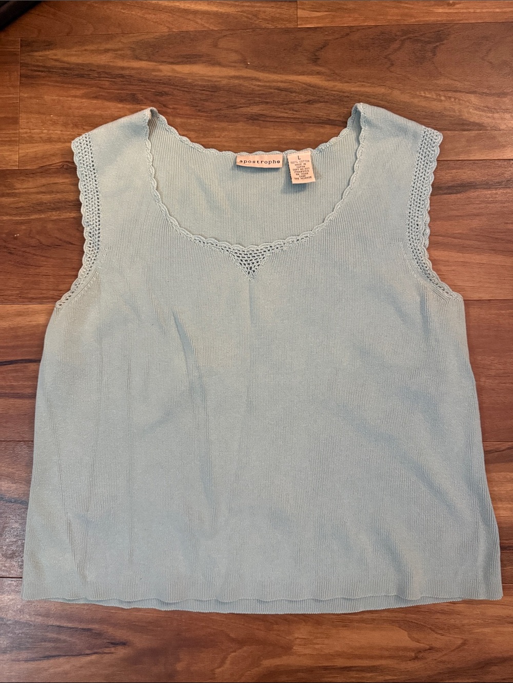 Apostrophe Pale Blue Crochet-Trim Sleeveless Knit Camisole